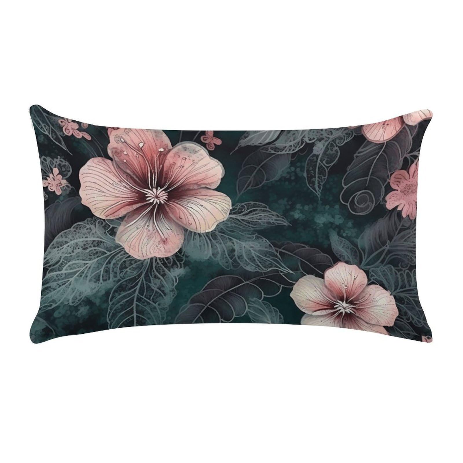 Green Leaves and Flowers Pillow Cases for Sofa, Super Soft Plush Pillow Cover with Zipper, Luxury Cozy Pillow Shams for All Seasons, Lightweight Pillowcases for Bedroom, 12" X 20"