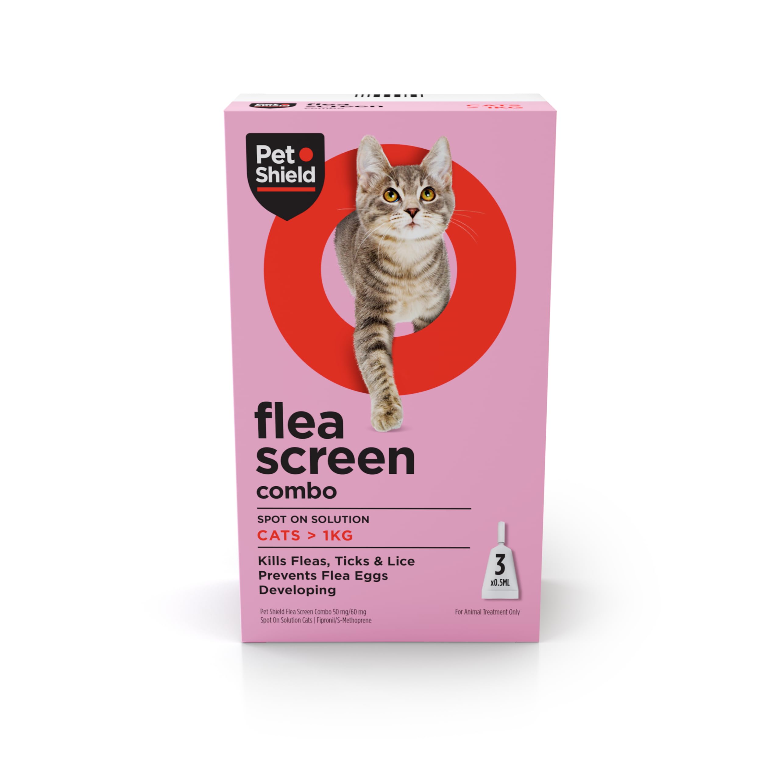 Pet Shield Flea Screen Combo Cat, Spot-On Flea Treatment for Cats & Kittens Over 8 Weeks Old