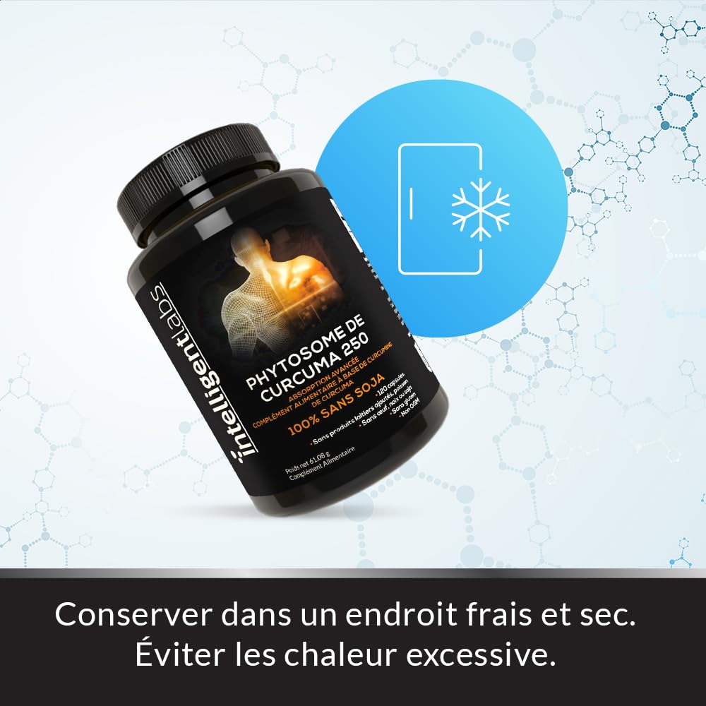 Intelligent Labs Meriva Phytosome de Curcumine 250 MG | Supplément de curcumine de curcuma à absorption avancée (2900% mieux absorbé que le curcuma ordinaire) | 120 gélules végétariennes
