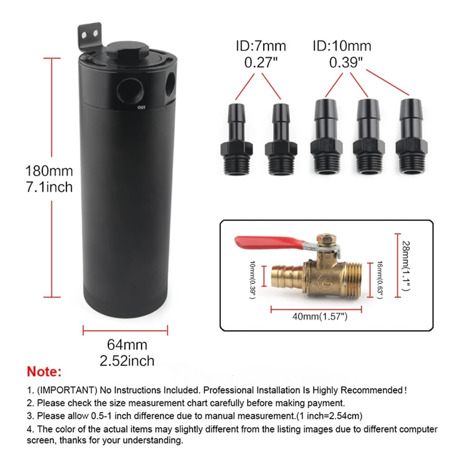 Engine Ventilation Kits Serbatoio di raccolta olio lungo universale in alluminio billet con deflettore a 2 porte e filtro di sfiato, mini separatore dell'olio del motore