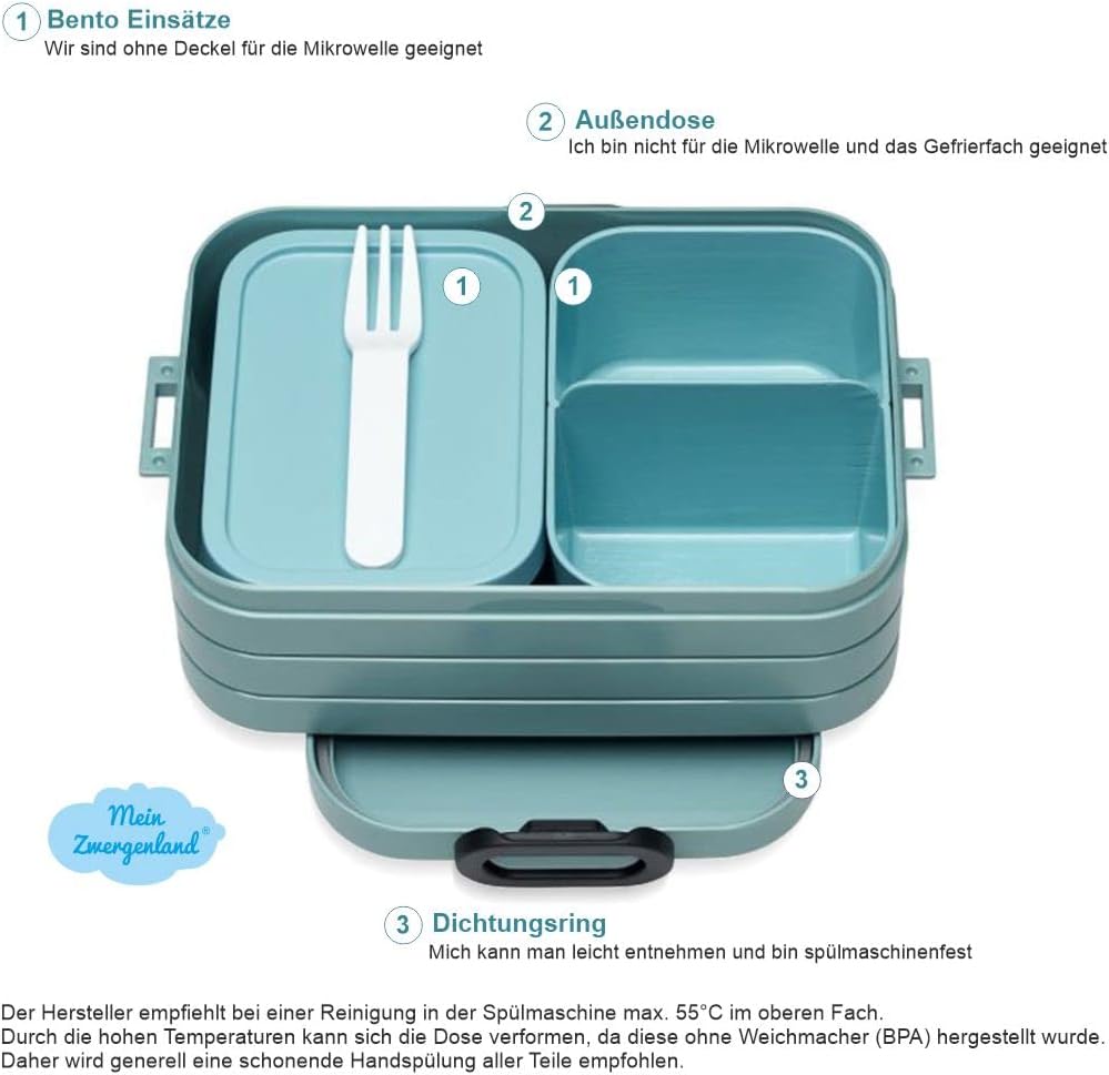 Mein Zwergenland Bento Lunch Box, Take A Break, Midi, Nordic Green Einhorn Cutie