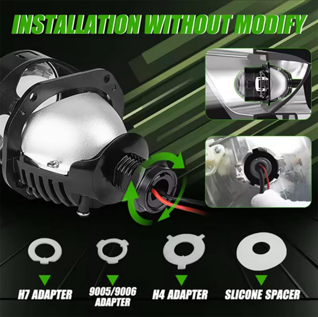 SageSunny 3.0" Bi LED Lentilles De Projecteur Kit De Modification, 6000K Blanc 30000lm Phare Led Feux De Croisement/route, Ligne De Coupure Claire Aucune Aveugle, Lot De 2, Garantie 3 Ans