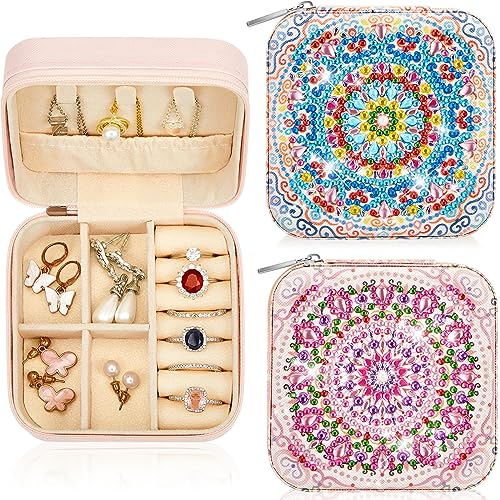 Image of Hinly 2 Pcs Portable Diamond Painting Jewelry Storage Box DIY Diamond Art Accessories PU Leather Jewelry Ring Organizer Case Travel Jewelry Organizer(Charming Style,Elegant Color)