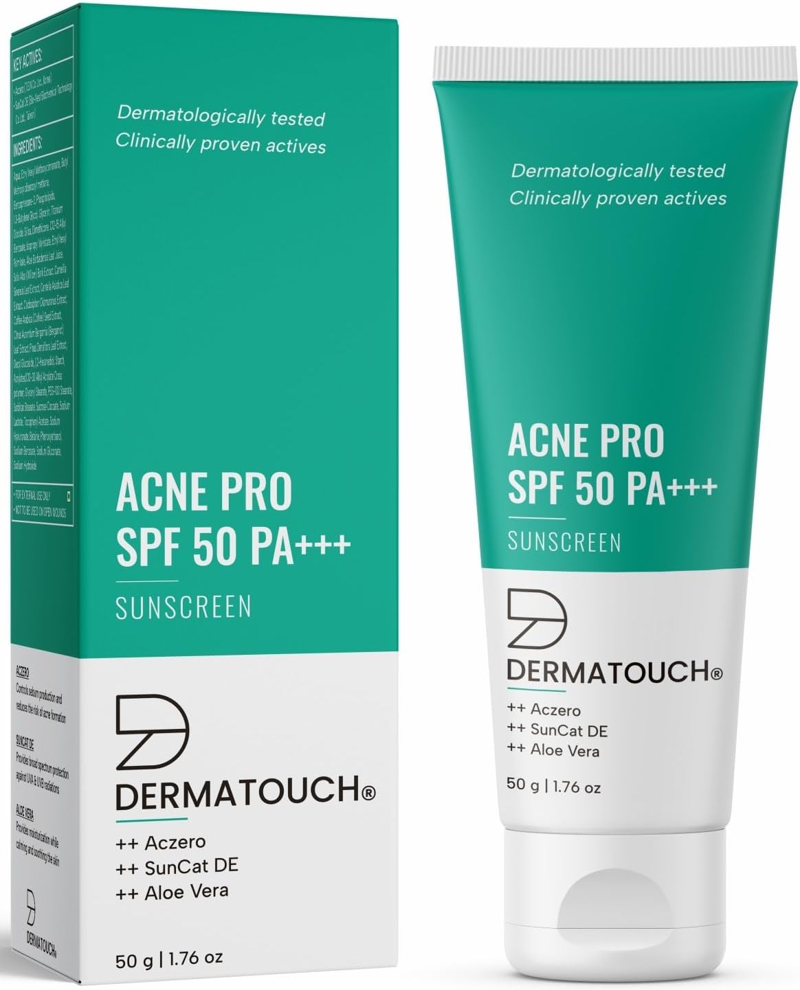 DERMATOUCH Acne Pro SPF 50 PA+++ Sunscreen | Non-acnegenic | UVA-UVB Protection | Zero White Cast | Unisex | 50gm