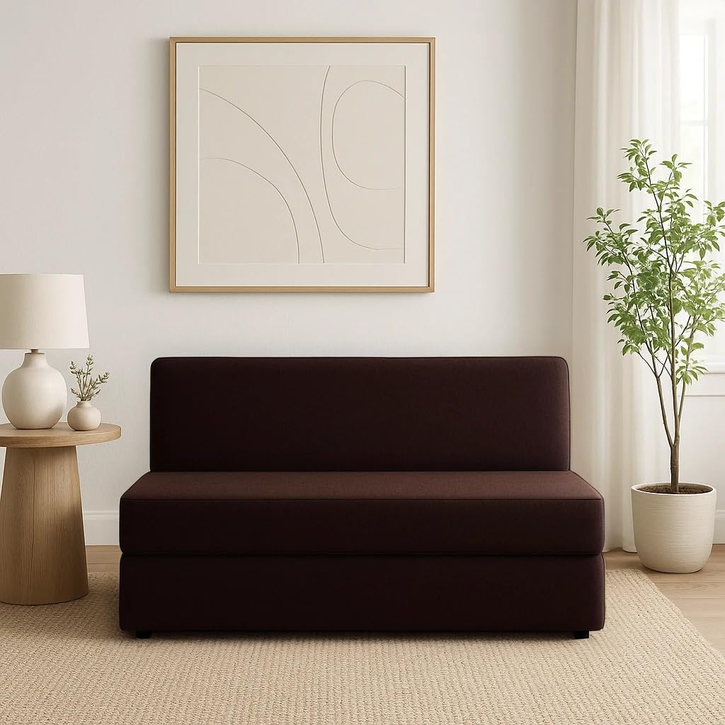PUM PUM 2-Seater Sofa Cum Bed – Modern Convertible Sleeper with Space-Saving Design,Brown