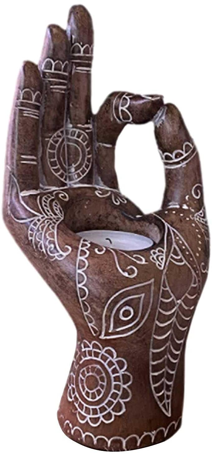 Yanghaodisy Brown Buddha Hand Candle Holder, Hand Carved Buddha Hand Candle Holder, Lotus Gesture Resin Buddha Candle Holders For Bedroom Home Decoration