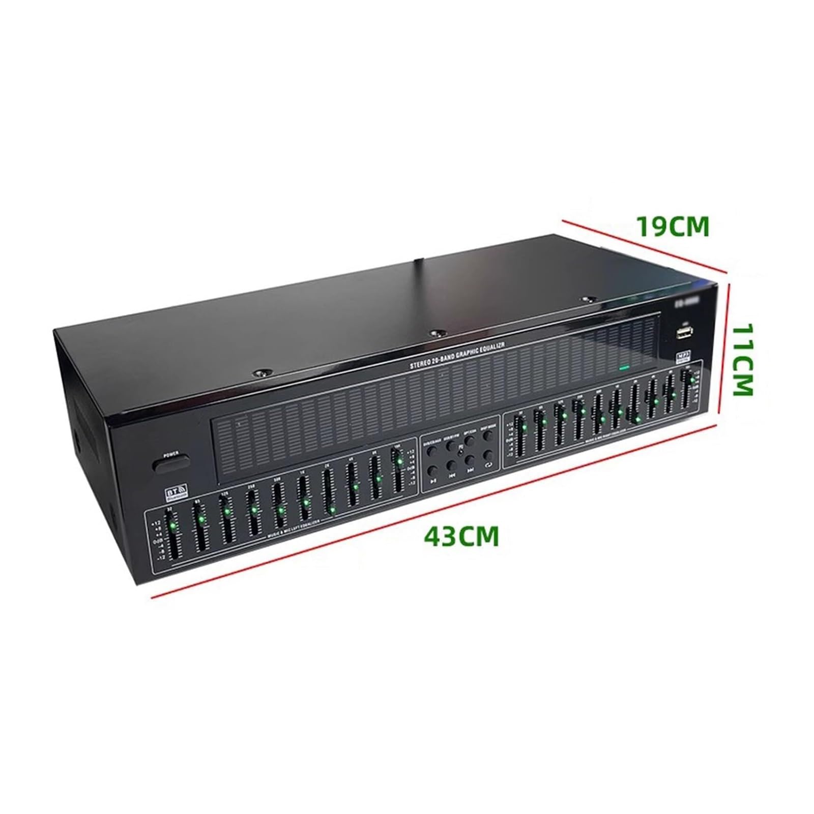 Ecualizador Digital de 31 Bandas, Ecualizador gráfico estéreo de Audio Digital con Control Remoto y Cable de Audio, reducción automática de Ruido, analizador de espectros de música LED(Green)