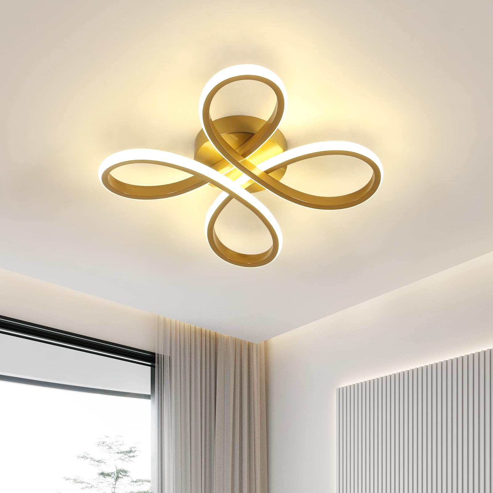 Comely Gold-Natural Light 4500K Modern Led Ceiling Light, 30W 3375Lm Ceiling Lamp Fixture 4500K Natural Light Lighting For Bedroom, Living Room, Dining Room, Kitchen, 30Cm, Gold