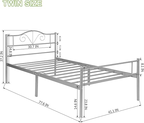 Miniatura 49 de Base de cama de metal resistente tamaño individual, base de colchón de acero, con revestimiento negro, cabecero retro para cama individual, no Negro