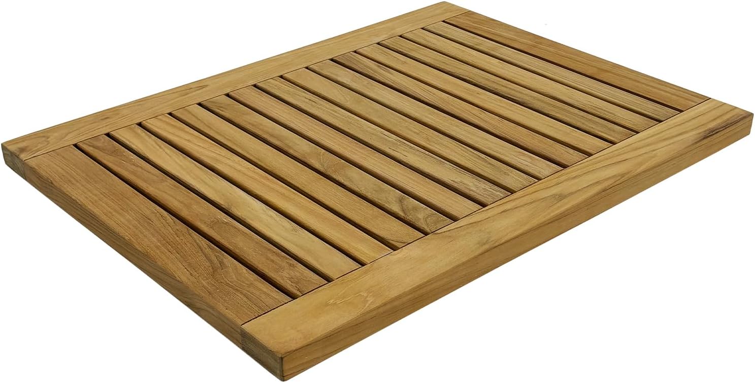 StrongTek Teak Shower Mat, 23.6" x 17.8" x 1.6", Wooden Bath Mat, Water-Resistant and Durable, Easy-to-Clean Teak Floor Mat for Safety, Ideal for Bathrooms, Saunas, Spas, Showers, and Outdoor Use Classic Slat