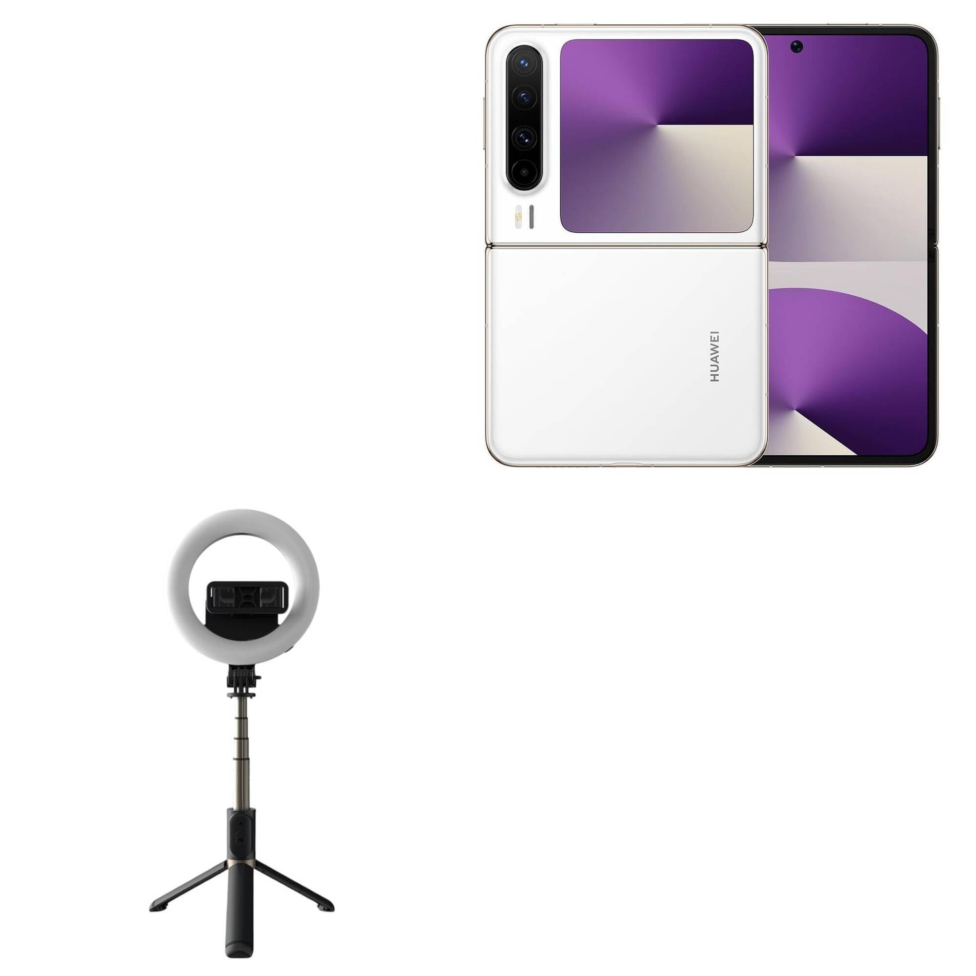 BoxWave Stand and Mount Compatible with Huawei Pura X - RingLight SelfiePod, Selfie Stick Extendable Arm with Ring Light - Jet Black