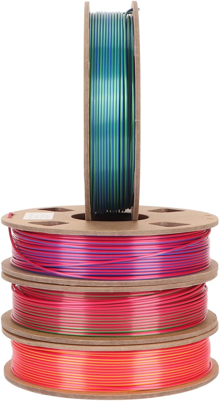 4 Rolls Silk Dual Color PLA Filament, 1.75mm Red Gold, Red Green, Blue, Blue Green 3D Printer Filament Bundle, Brilliant Print Surfaces with Bundle Design, Ideal for