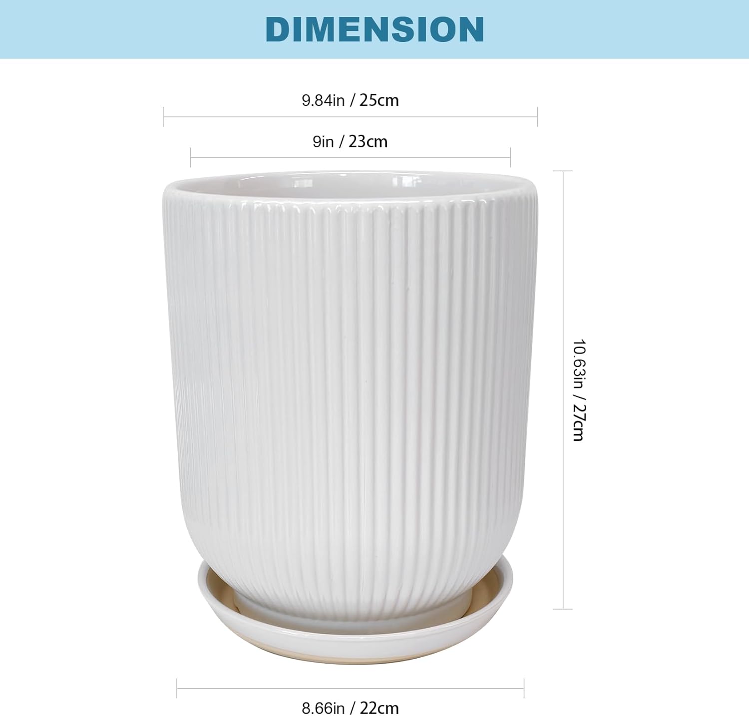 Deep Dream 10 Inch Ceramic Pots for Plants, Large Planter for Indoor Outdoor Plants, Plant Pot with Drainage Hole and Saucer, Modern Flower Pot, Gifts for Plant Lovers, White