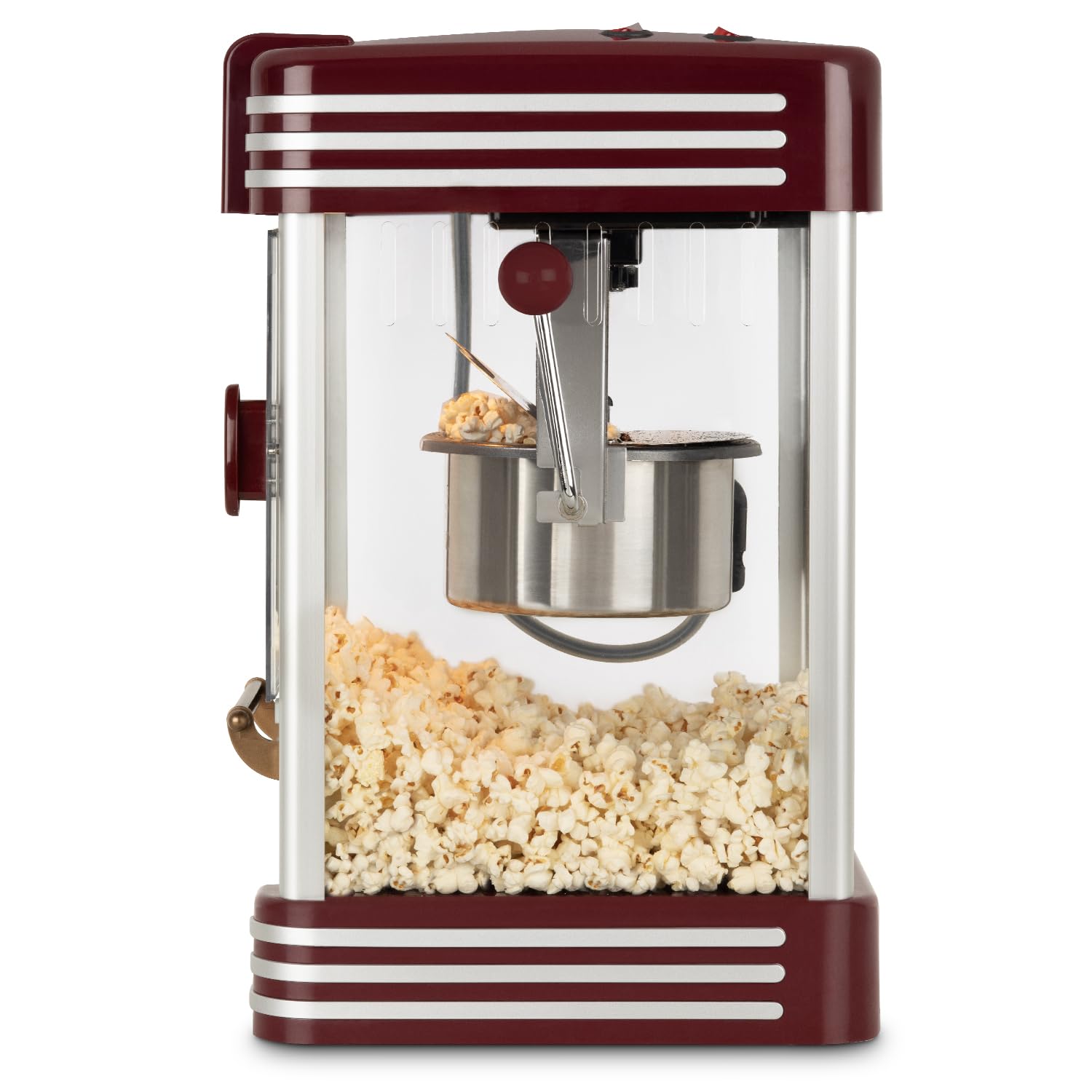 H.Koenig Maszyna do popcornu POP330, łatwy i szybki domowy popcorn, retro design, garnek ze stali nierdzewnej i aluminium, pojemność 50 g, magnetyczne drzwi, 360 W