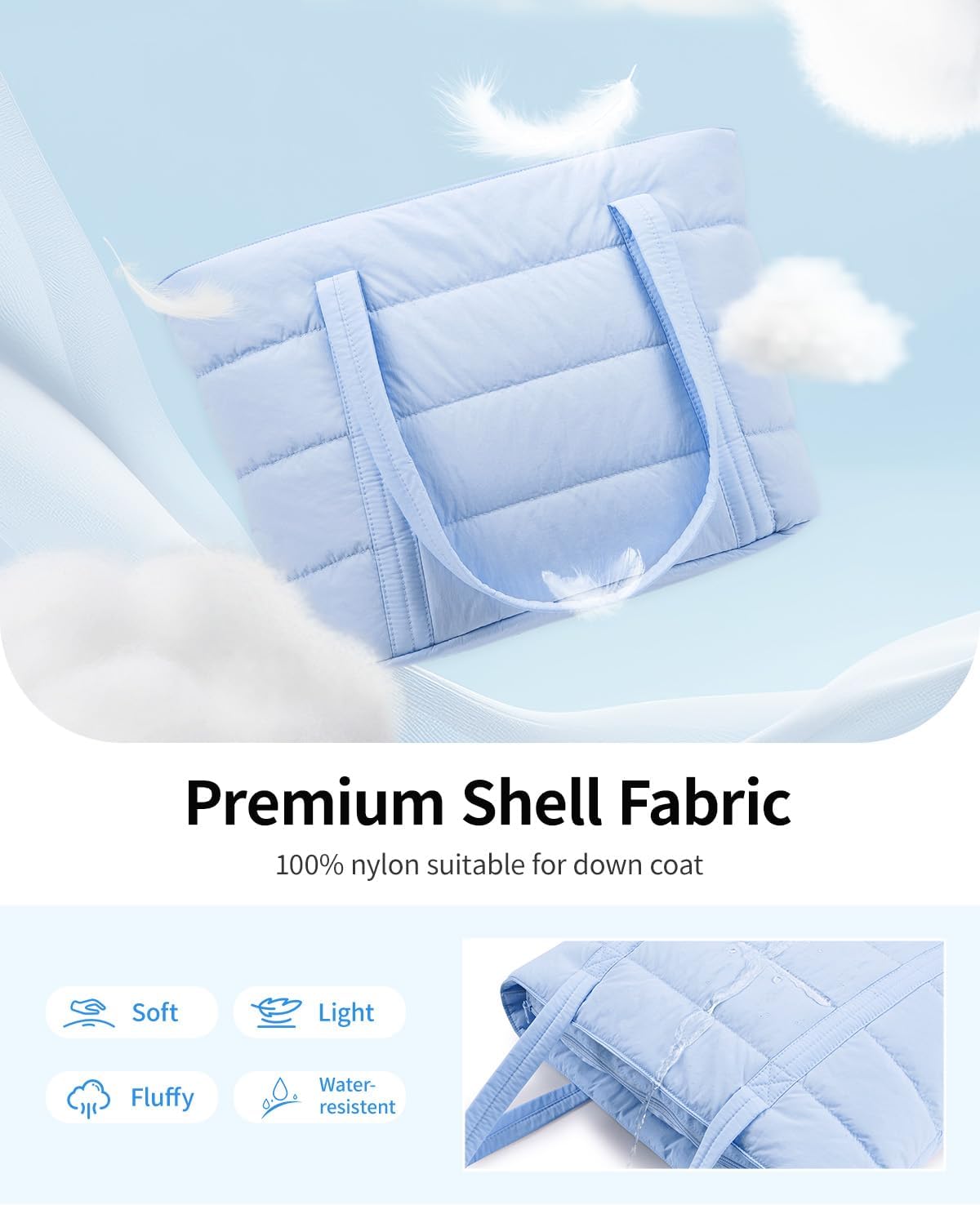 Narwey Puffer Tote Bag for Women with Cup Holder & Laptop Compartments, Quilted Puffy Travel Work Tote Bags for Nurse Teacher - Image 3