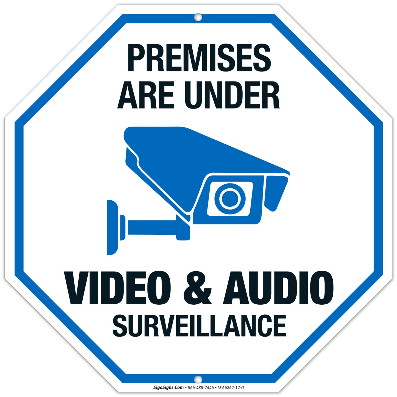 Premises are Under Video and Audio Surveillance Sign, 12x12 Inches, 55 mil Thick HDPE (high Density polyethylene), Made in USA