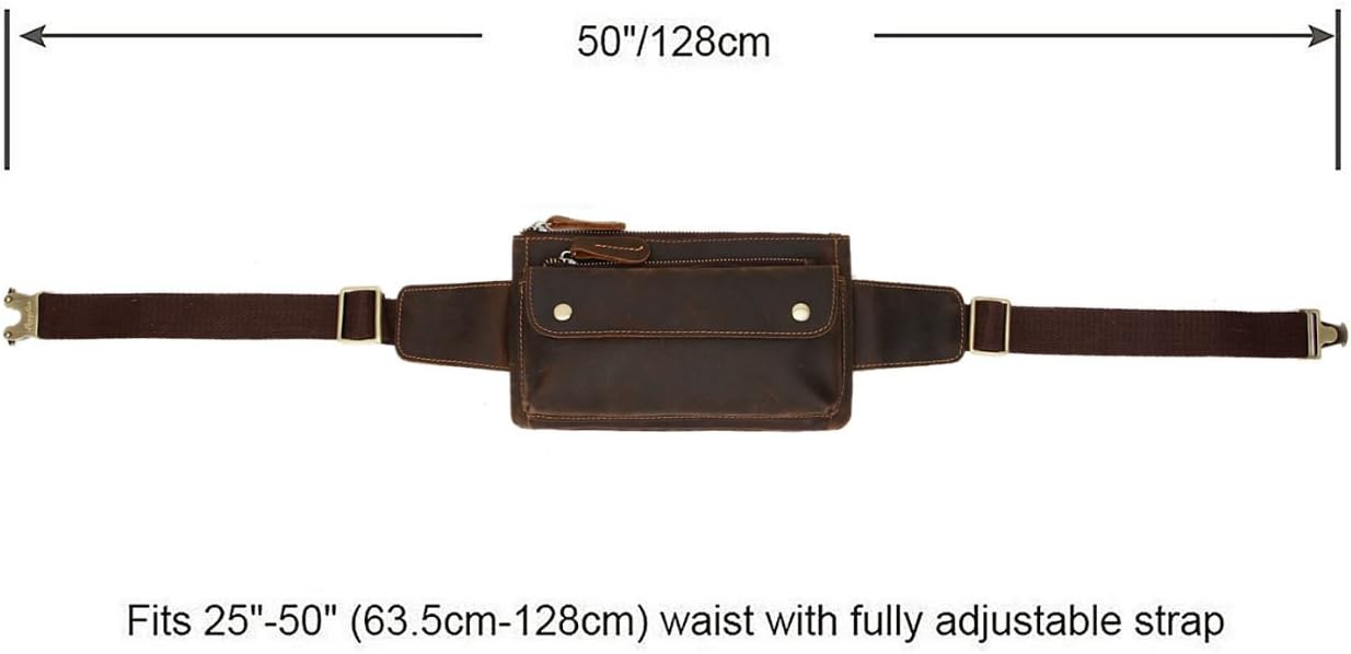 Unisex Brown Genuine Leather Waist Bag Messenger Fanny Pack Bum Bag For Men Women Travel Sports Running Hiking