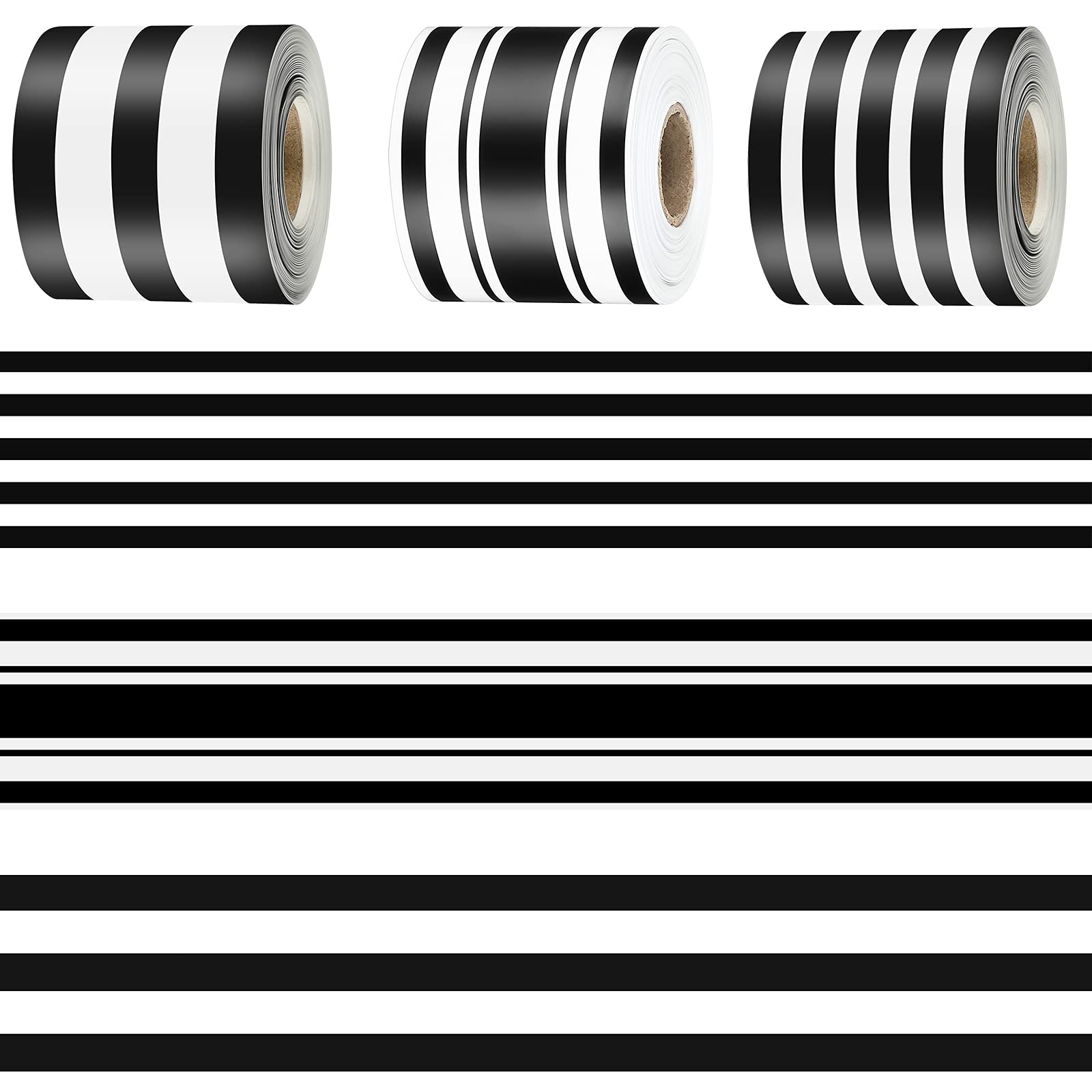 Buy 3 Rolls 197 ft Black White Stripes Bulletin Board Borders Stripes