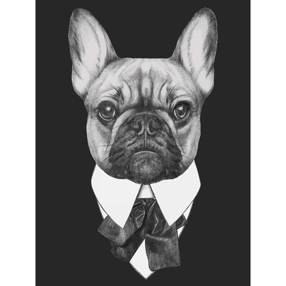 Wee Blue Coo Bow Tie French Bulldog Drawing Art Print Poster Wall Decor 12X16 Inch