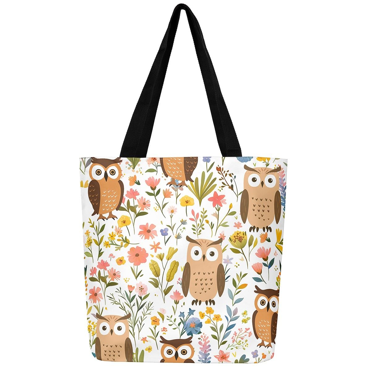 Hippie Flowers Canvas Tote Bag Aesthetic for Women Girls,Cute Animals Reusable Grocery Handbag