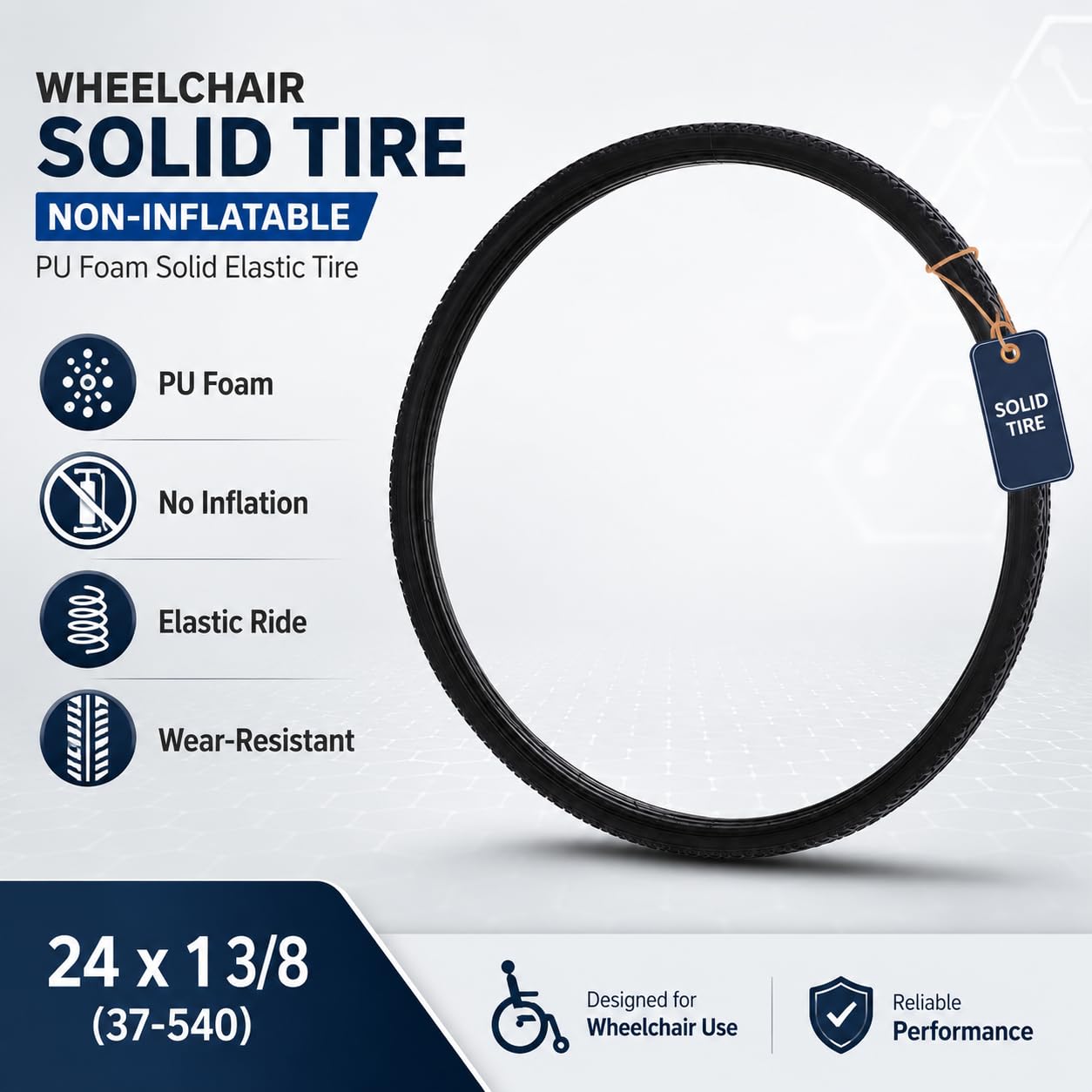 CLISPEED Neumáticos sólidos para silla de ruedas: no rayan neumáticos traseros para silla de ruedas compatibles con neumáticos de silla de ruedas de goma maciza 24x1 3/8, ruedas de repuesto grises