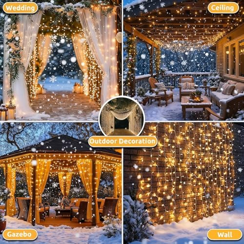 Dekofun 600 LED Curtain Fairy Lights 6m x 3m Hanging Gazebo Light Mains Powered With Timer, 8 Modes Waterproof Christmas Window Lights, Waterfall light for Wedding Wall Xmas Indoor Outdoor Decorations - Image 2