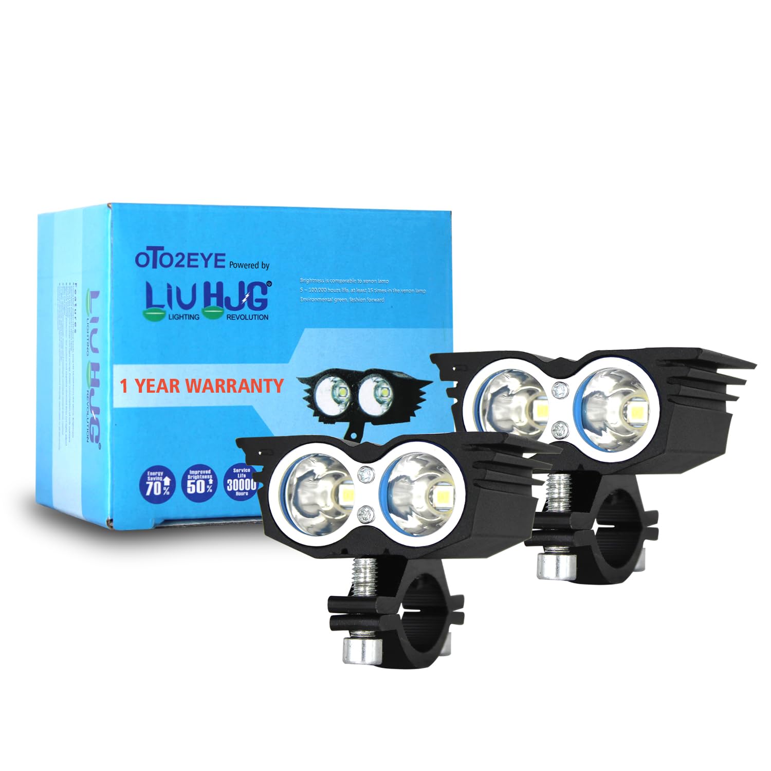 OTO2EYE Power By LIU HJG 1 YEAR WARRANTY 2 LED Owl Eye Headlight Lamp Waterproof CREE LED Fog Light with High/Low Beam Function Universal for Bike, Motorcycle and Cars (30W, White, 2 PC)