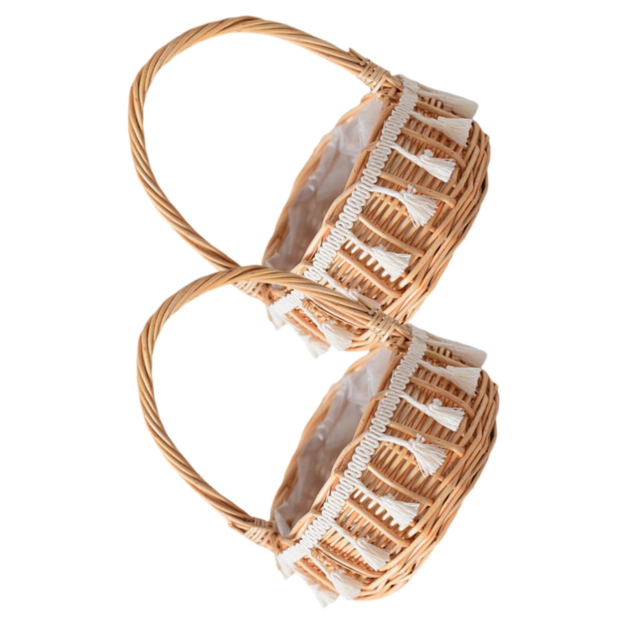 PRETYZOOM 2Pcs Small Woven Flower Girl Baskets with Tassels for Weddings Rustic Rattan Storage Baskets for Bridesmaids and Flower