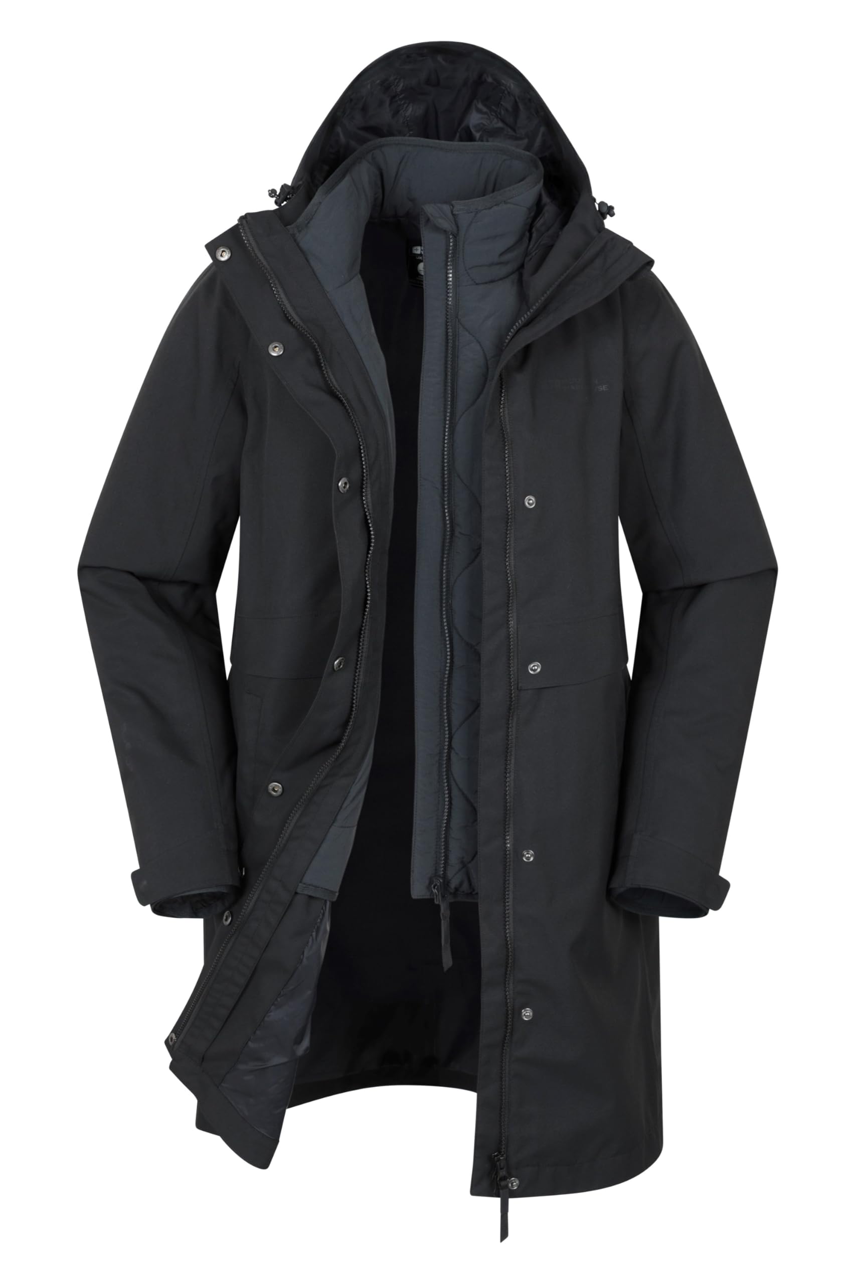 Mountain Warehouse Luna Womens 3 in 1 Long Waterproof Jacket Black 14
