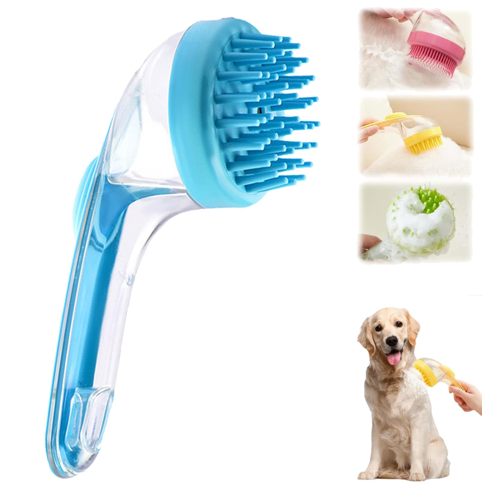 ZANWANXIN Pet Bath Brushs with Soap Dispenser,Hair Brush Pet Bath Brush with Shampoo Dispenser, French Bulldog Bathing Brushs (Blue, Coarse bristle brush) โ image 1