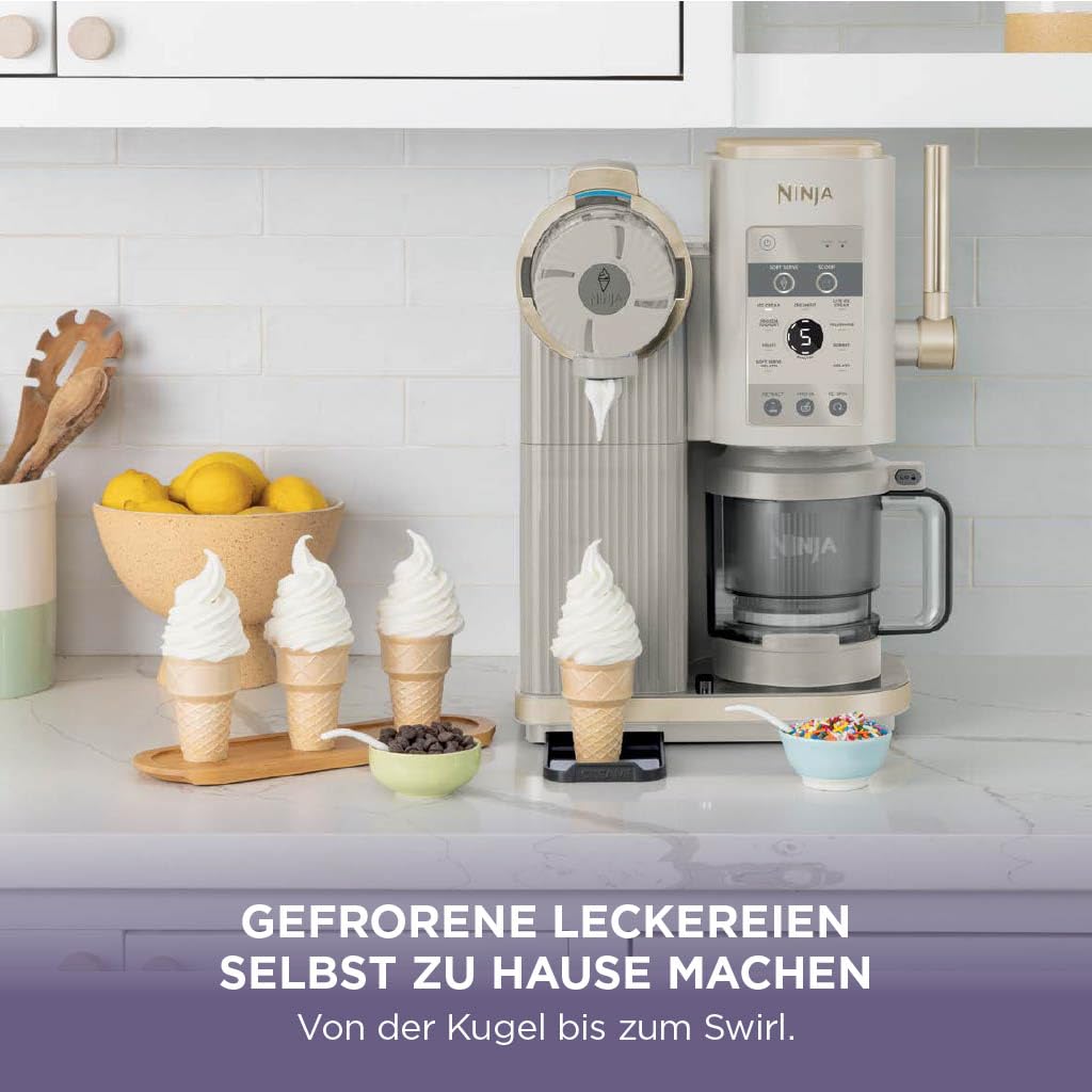 Ninja CREAMi NC701EUSTGD Eismaschine 2 Behälter 13 Funktionen Eiscreme Softeis Gelato Sorbet Milchshakes Mix-In Stone Gold