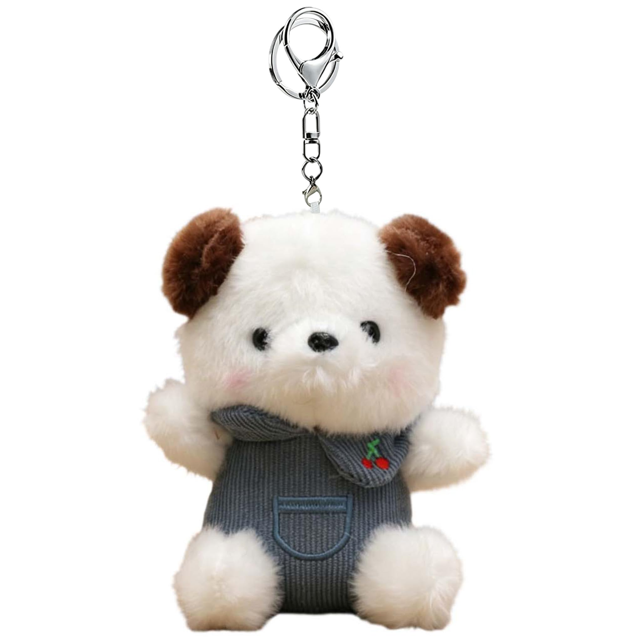 Glimbely Cute Plush Cherry-Striped Pocket Puppy Bag Charm for Backpack, Kawaii bear Car Keychain Holder Cute Stuffed dog Purse Charms for Handbags (Blue)