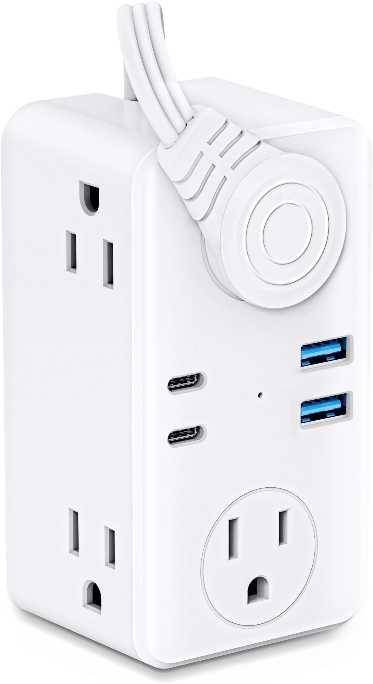 Flat Plug Power Strip With 3 USB Ports - 5FT Extension Cord With Multiple Outlets For Office & Dorm