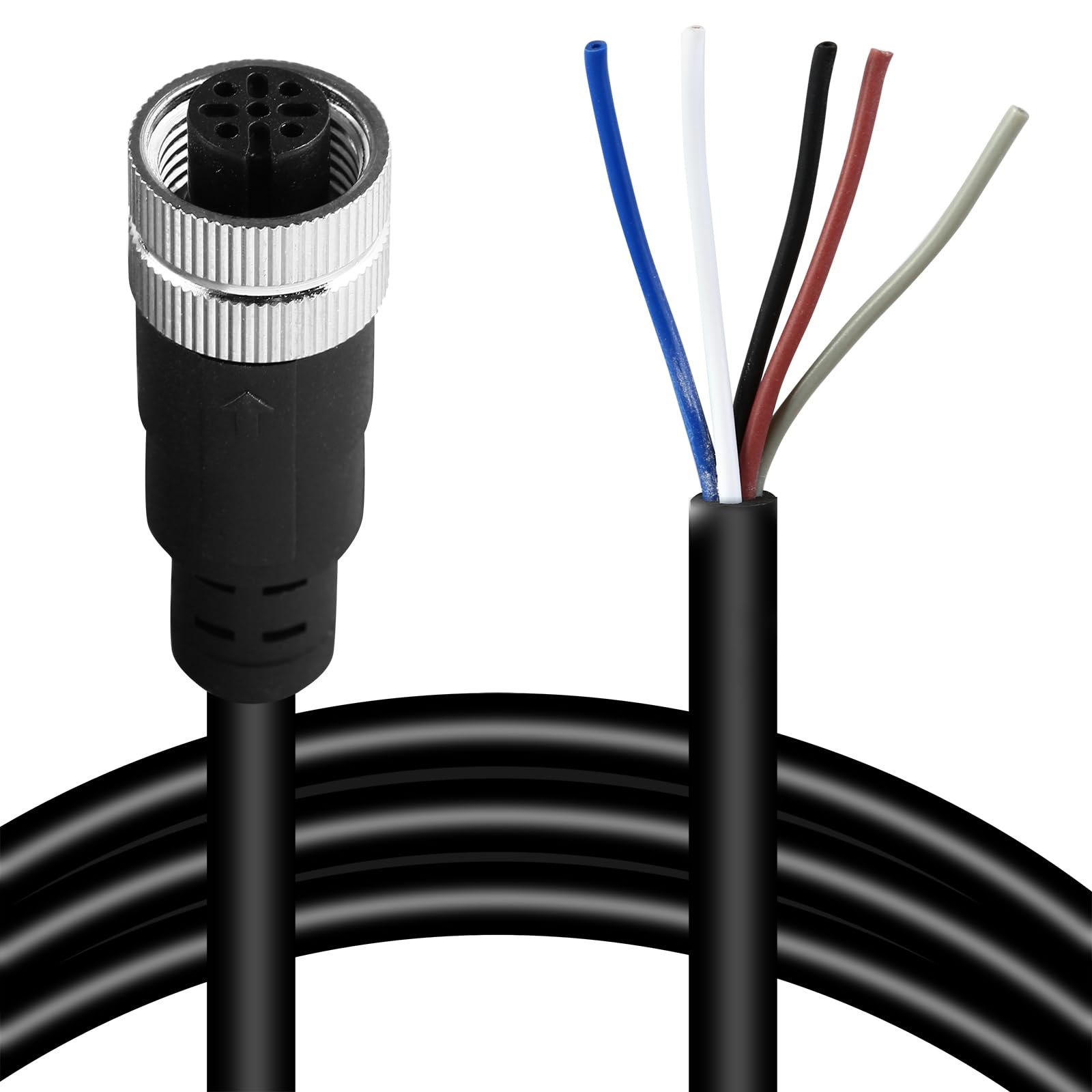 Solnique M12 5 Pins Female Connector Cables, Waterproof IP67 Solder Locking System, Brass Gold-Plated Contacts, A Code Straight Aviation Sensor