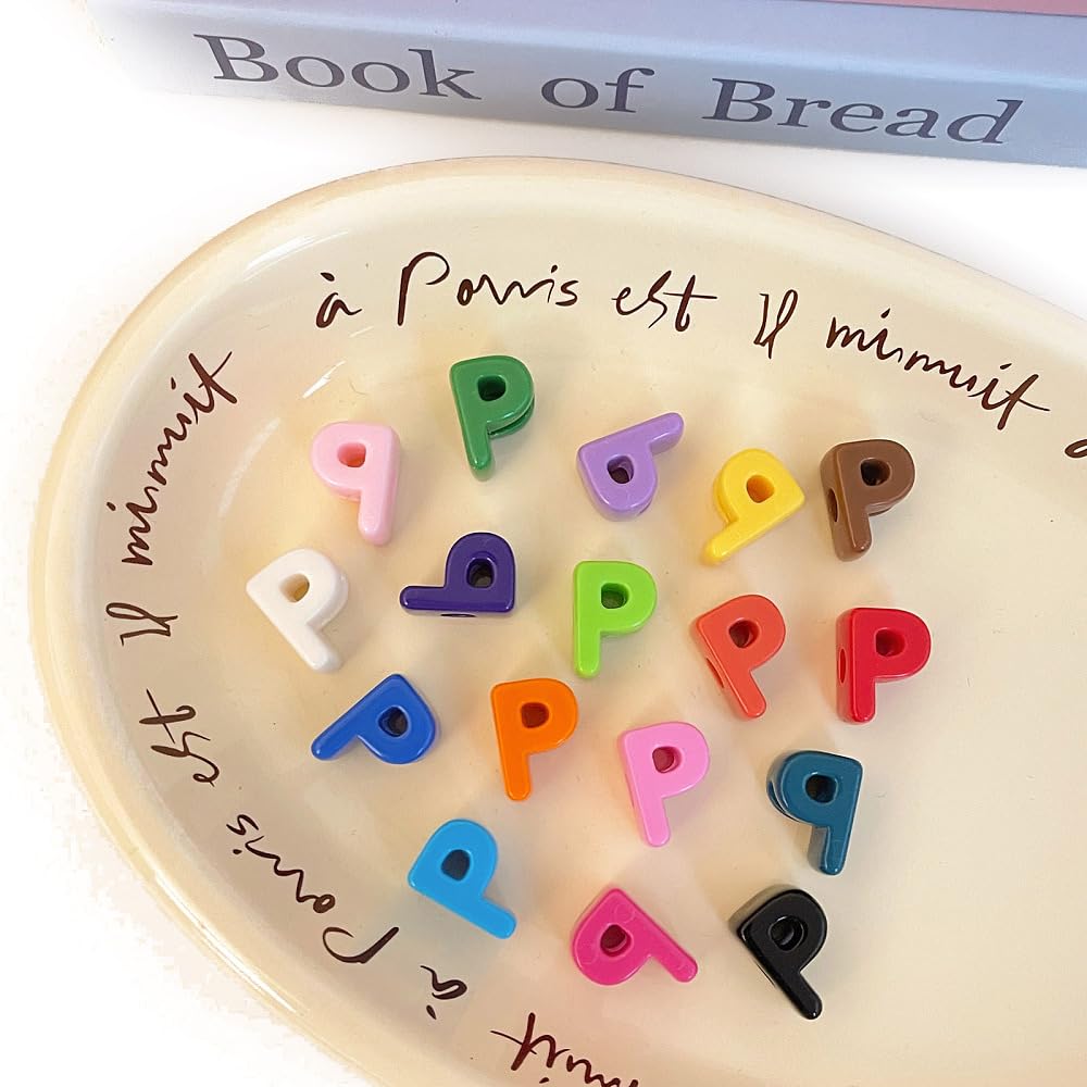 DanLingJewelry Approx 210Pcs Random Colour Acrylic Letter P European Beads Opaque Alphabet Letter Large Hole Beads for Bracelets Necklaces Making — image 1
