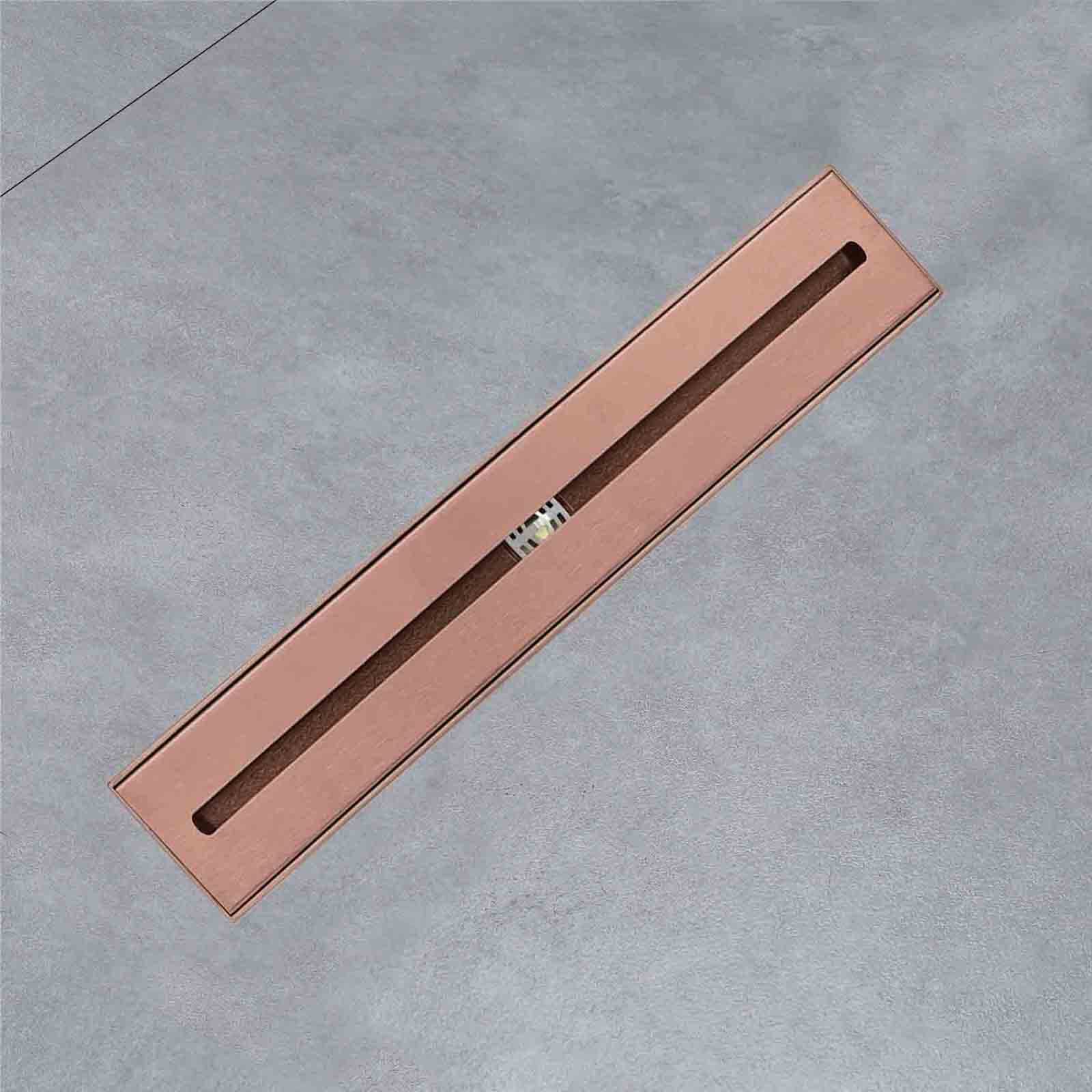 Scarico Doccia Lineare Da 12 Pollici, Scarico Doccia Rettangolare in Acciaio Inossidabile 304 Con Griglia Staccabile, Filtro Per Capelli E Tubo Dritto, Scarico A Pavimento Doccia Deodorante,Rose gold