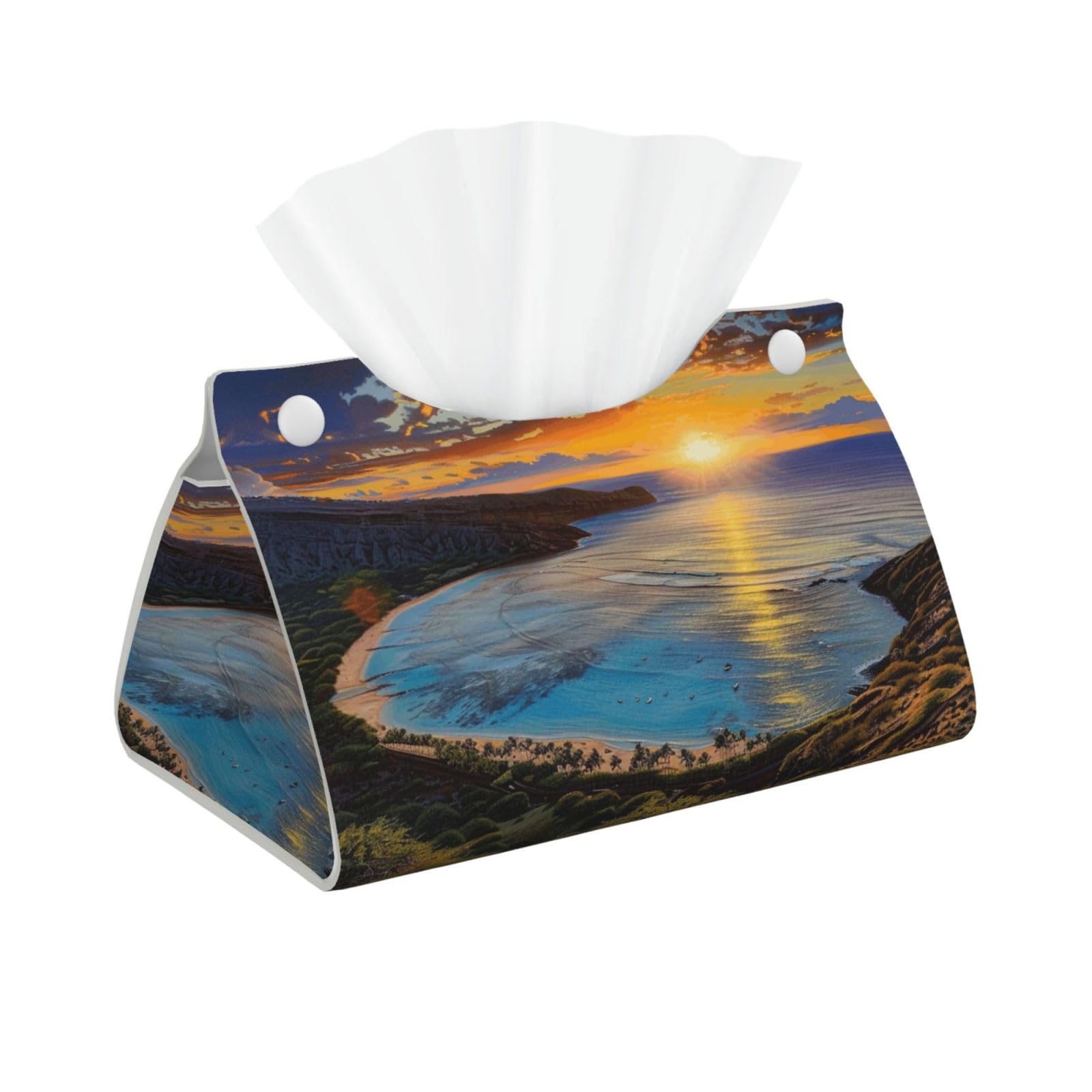 Sunrise Over Hanauma Bay Oahu Hawaii Print Tissue Box Cover Foldable Tissue Storage Box Leather Tissue Cube Box Holder for Living Room Bedroom Office Car Home Decor