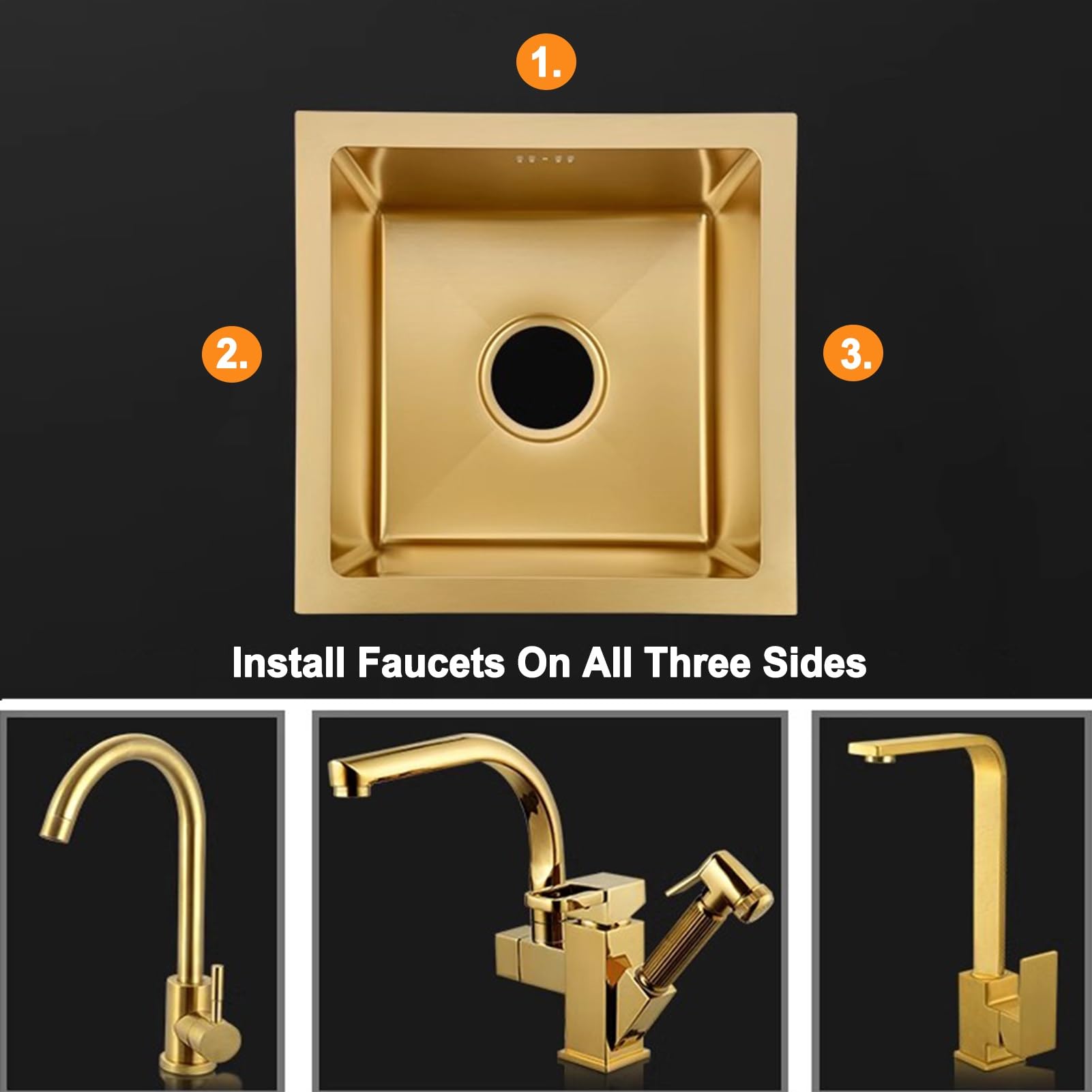 Goldene Barspüle Mit Ausziehbarem Wasserhahn – Edelstahl, 38,1 Cm, Für Küche & Bar