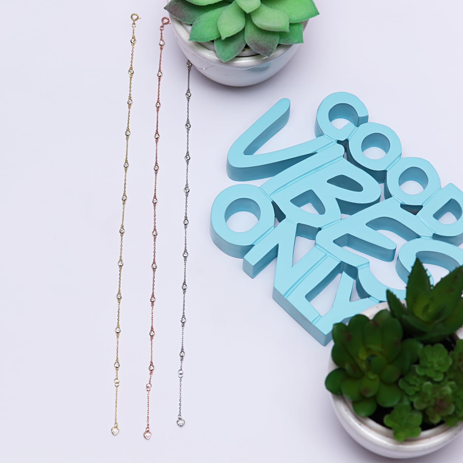 Station Anklet Bracelet For Women 3MM Round Lab Created Moissanite Bezel Set Single Piece Dainty Link Chain Anklet in 14K Gold Plated 925 Sterling Silver 8" to 10" Fine Jewelry Gift for Her