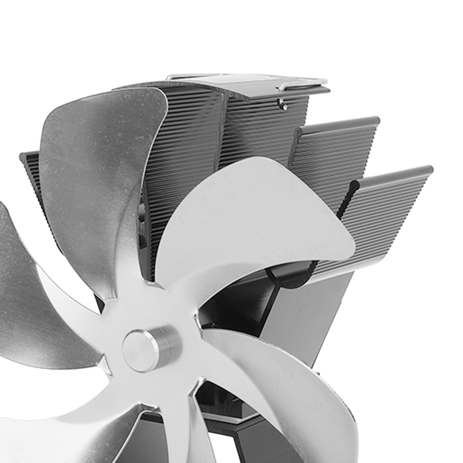 Ventilatore per Stufa Alimentato a Calore, Ventilatore per Stufa a Legna a 6 Pale in Lega di Alluminio, per Camino a Controllo Manuale, Design Unico Azionato Dal per Stufe a Legna (SILVER)