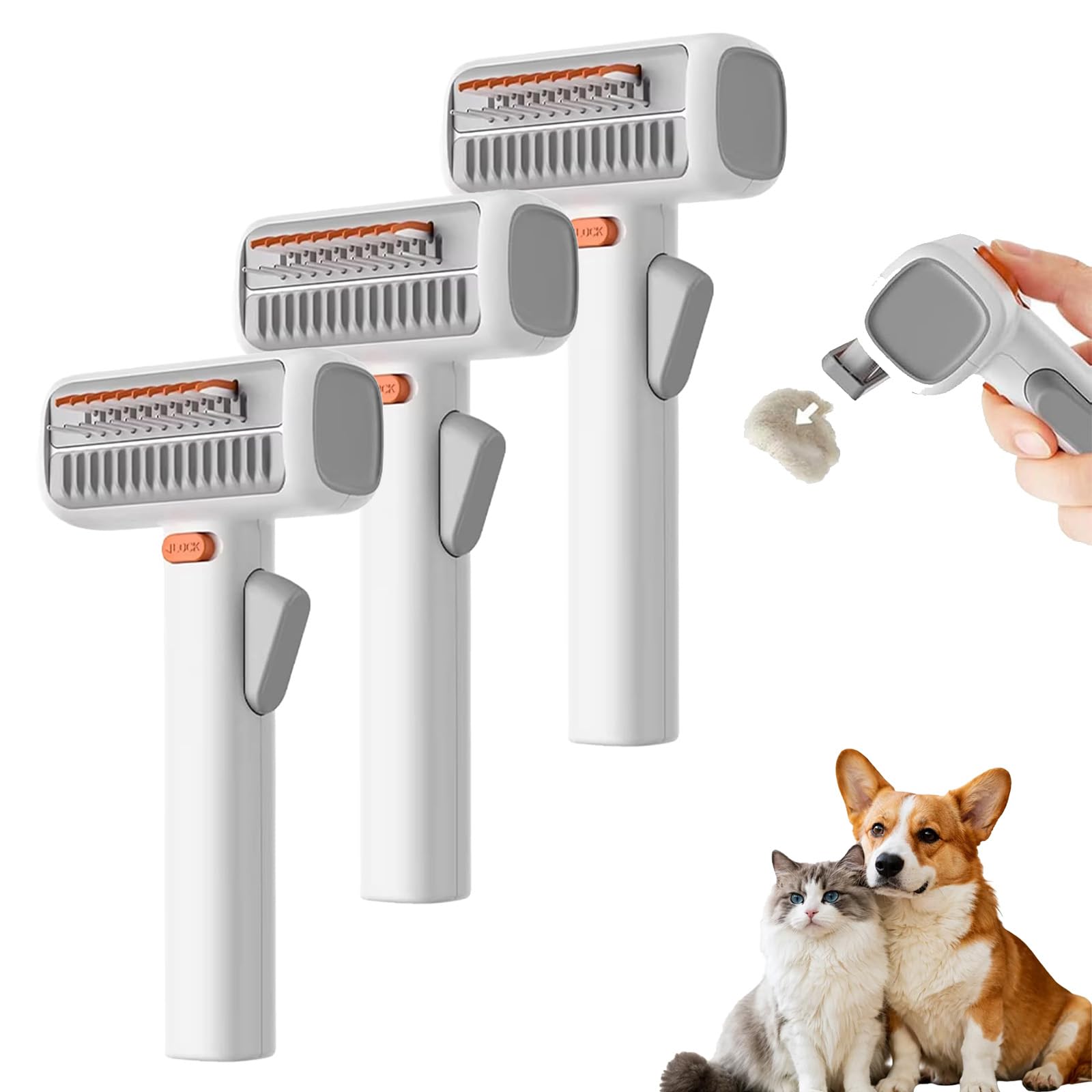 2026 2-in-1 Pet Self-Detangling & Grooming Comb, 16cm Dual-mode Dog Grooming Comb, Self Cleaning Pet Undercoat Comb with Release Button, Stainless Steel Metal Teeth Tool for Dogs and Cats (3PCS)