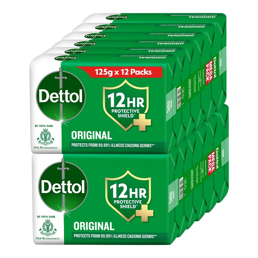 Original Bathing Soap Bar with 12hr Germ protection (1500gm) | Kills 99.99% Germs, 125g (Pack of 12)