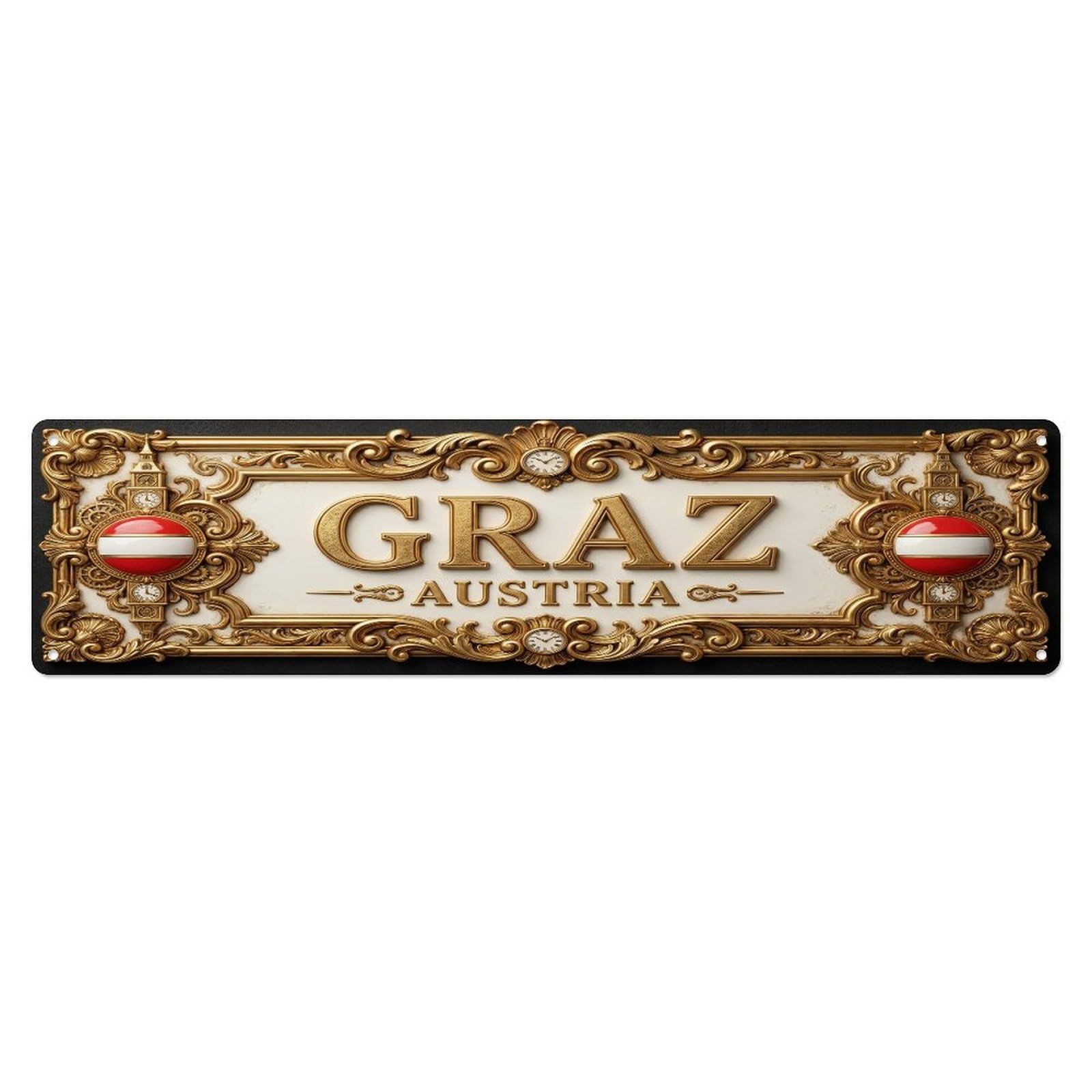 Vintage Graz Austria Flag Pattern Metal Tin Sign
