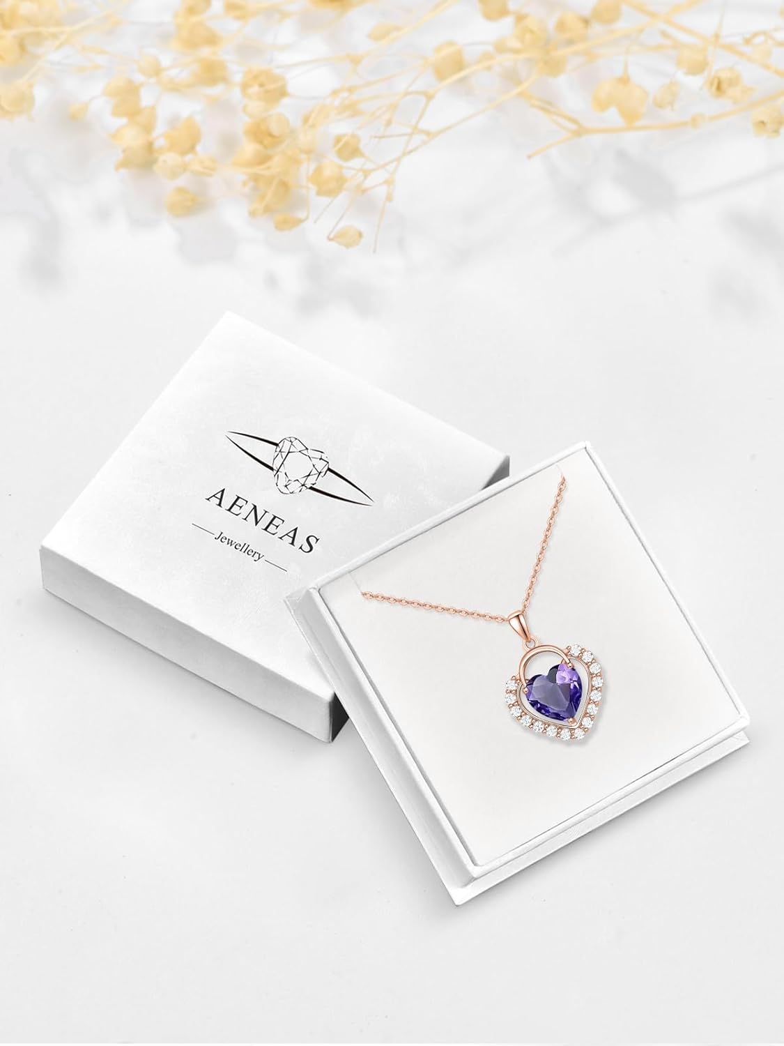 AENEAS Birthstone Necklaces for Women Sterling Silver/Rose Gold Plated Love Heart Pendant Necklace Heart Birthstone Jewelry Gift for Wife Mom Her - Image 7