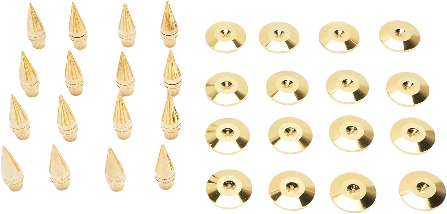 Fabater 16 Pcs Speaker Spike Pad, Spike Isolation Stands, Copper Speaker Feet Pads for Amplifier, CD DVD Player, Turntable Recorder, Chassis