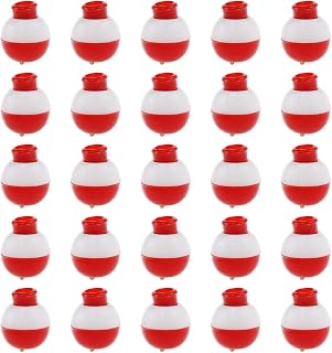 AYLIFU-25PCS Fishing Bobbers Red and White ABS Plastic Snap-on Fishing Floats Round Buoy Floats Fishing Tool Accessories (13mm/0.5inch