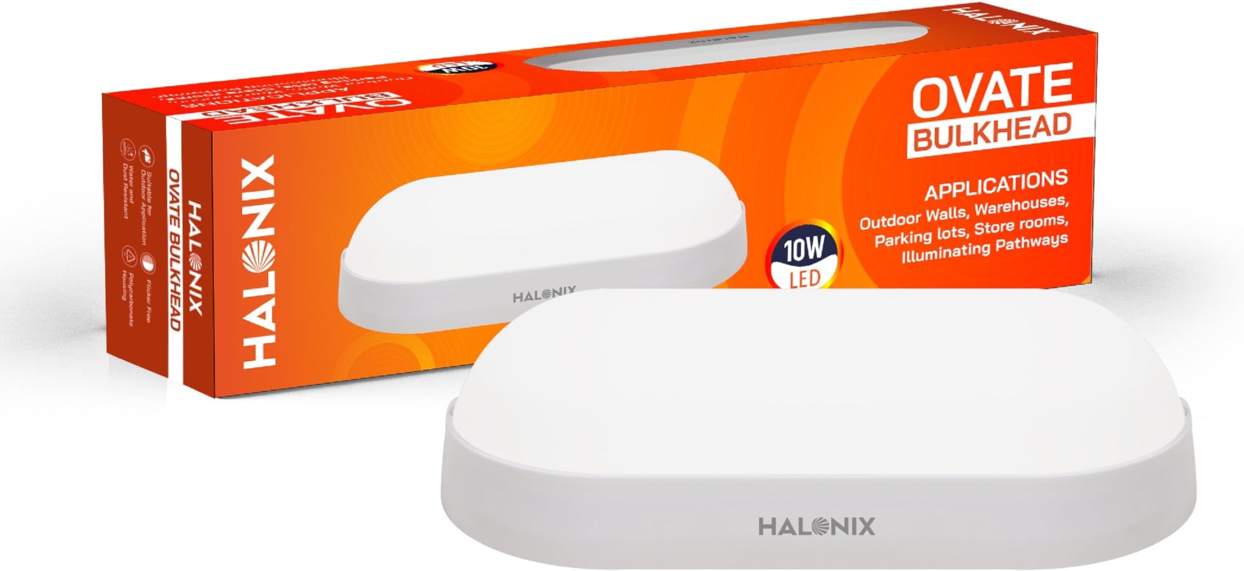 Halonix Polycarbonate 10W wall Lamp LED Oval Shape Outdoor Bulkhead|Outdoor Light Waterproof IP65|Waterproof Porch Light for Outdoor Garden Bathroom Light (Cool White, Pack of 1)