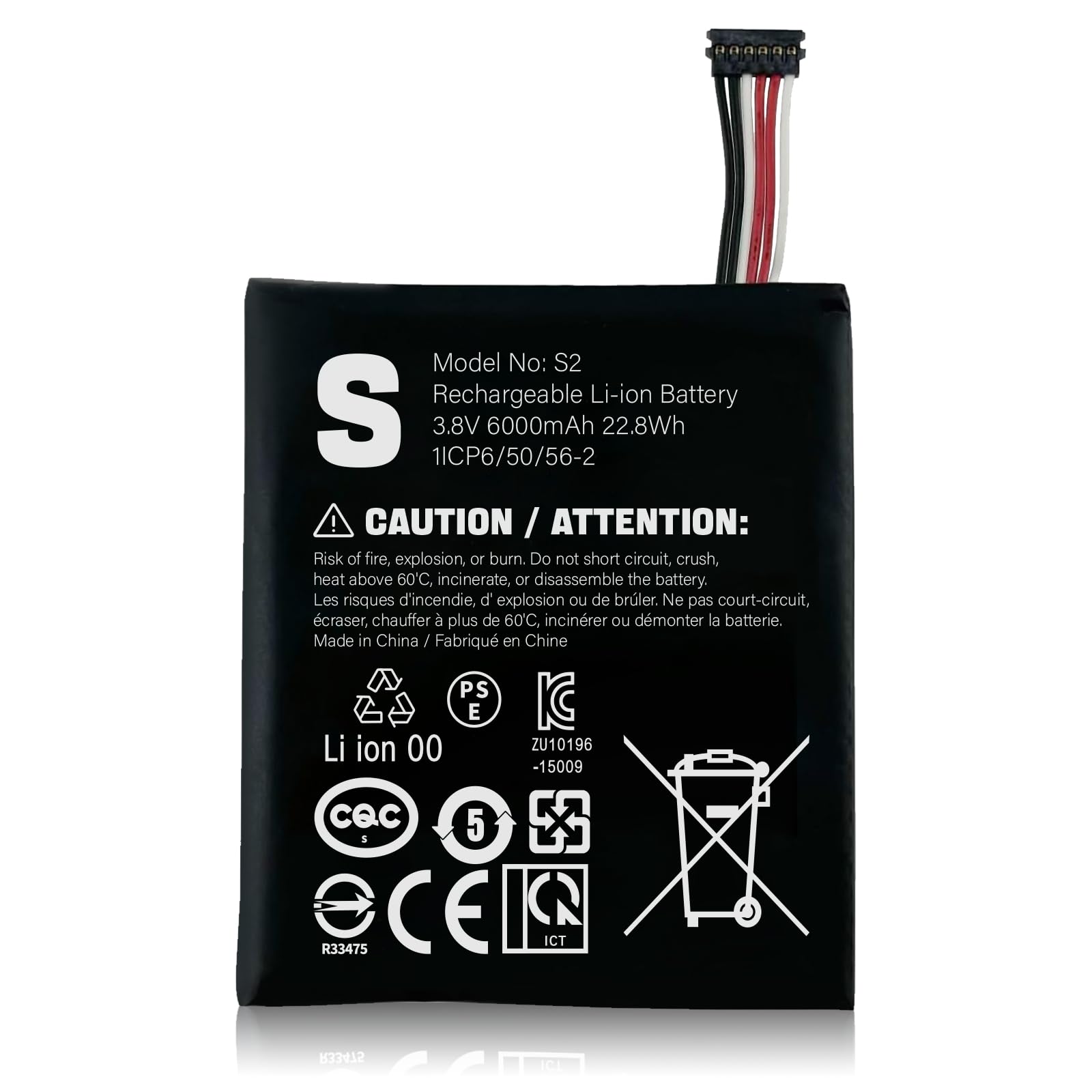 LeeCrynoid S2 (6-Pin) Battery,6000mAh 3.8V Li-ion Battery Replacement for Ring Video Doorbell 2nd Generation (6-Cable Plug) Version Only