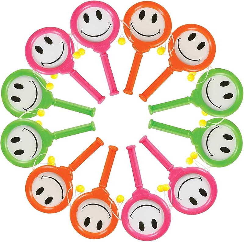 Tambores de mano Smile, juego de 12, juguetes musicales para niños en varios colores, instrumentos musicales fáciles de tocar para niños, matracas para fiestas, recuerdos de fiestas musicales y rellenos de bolsas de regalos