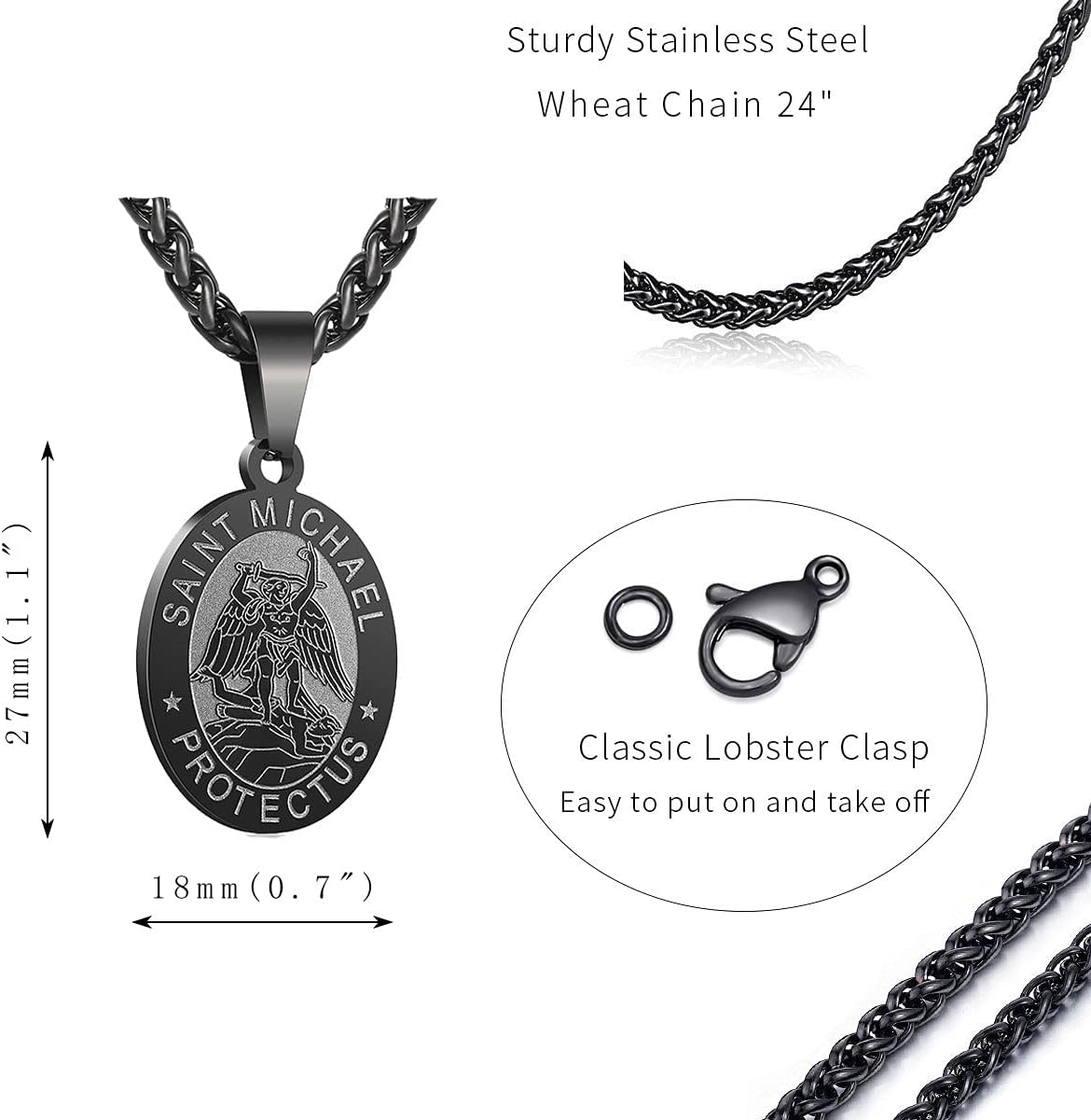 P. BLAKE Oval Saint Christopher/Michael/Joseph/Jude/Virgin Mary/Joseph/Francis/Patrick/Anthony/Benedict/Thomas Necklace for Men Women, Stainless Steel Catholic Patron Pendant with Chain 24 Inches - Image 5
